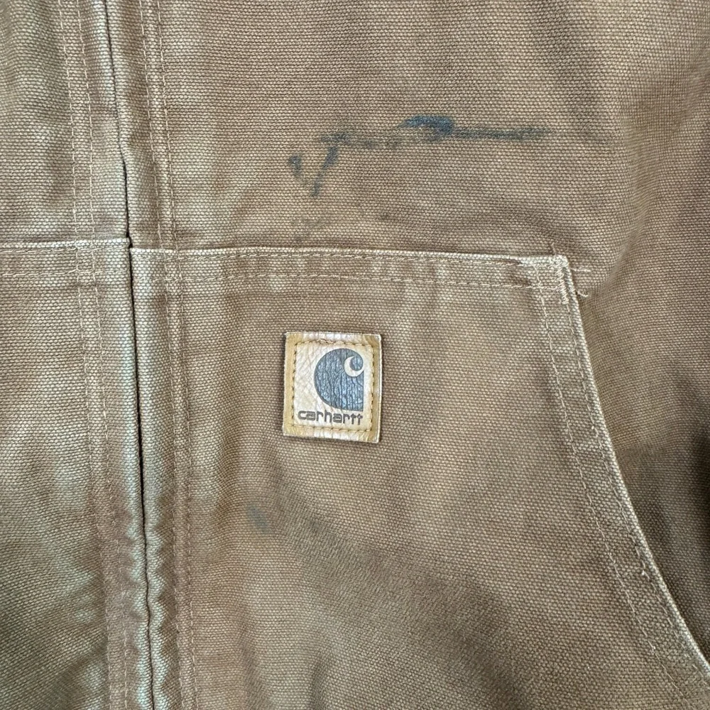 Carhartt Mens XL Reg J130 BRN J01 Duck Quilted Flannel Lined Hooded Work Jacket